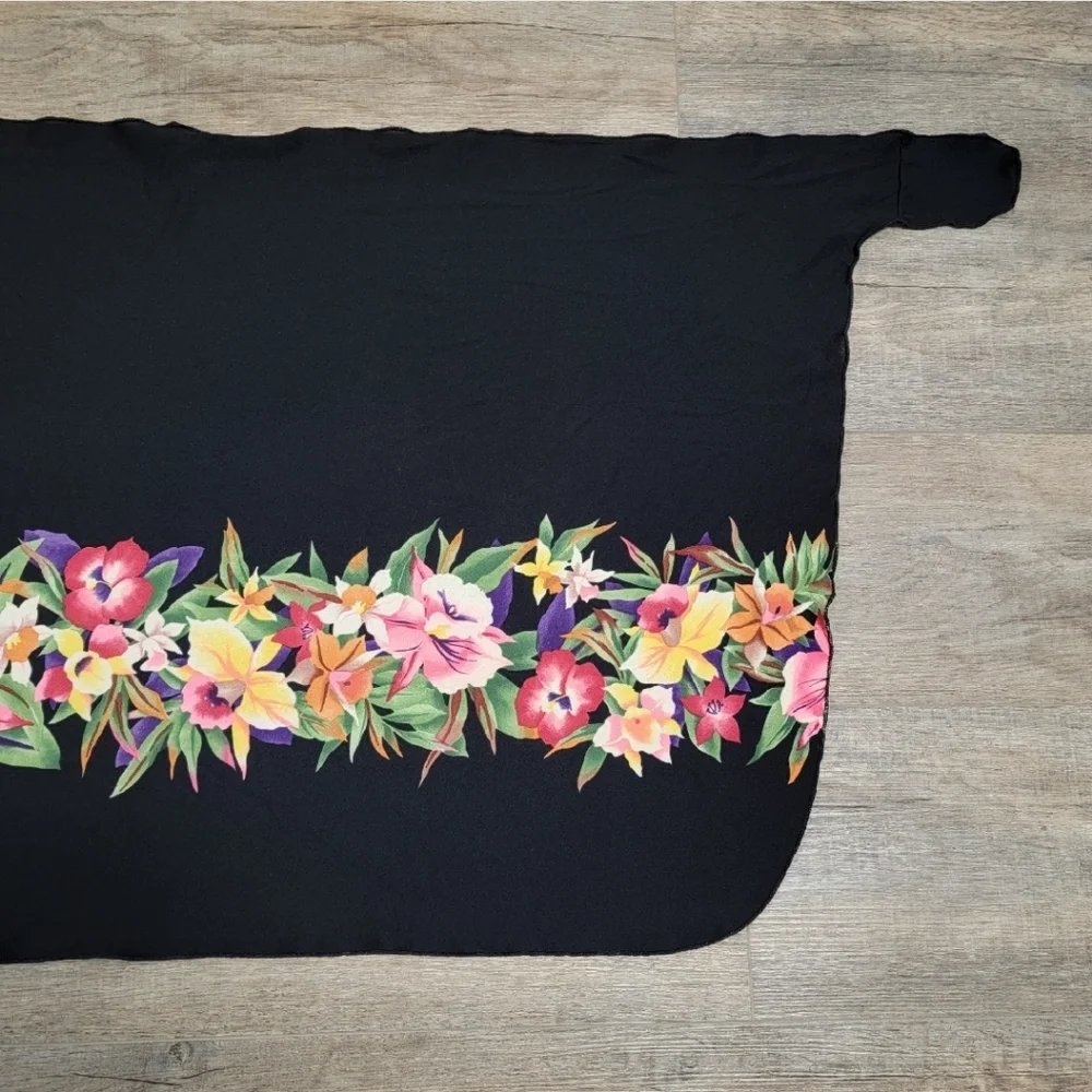Vintage Jantzen Sarong Cover Up OS Black Pink Floral Hawaiian Tie Closure